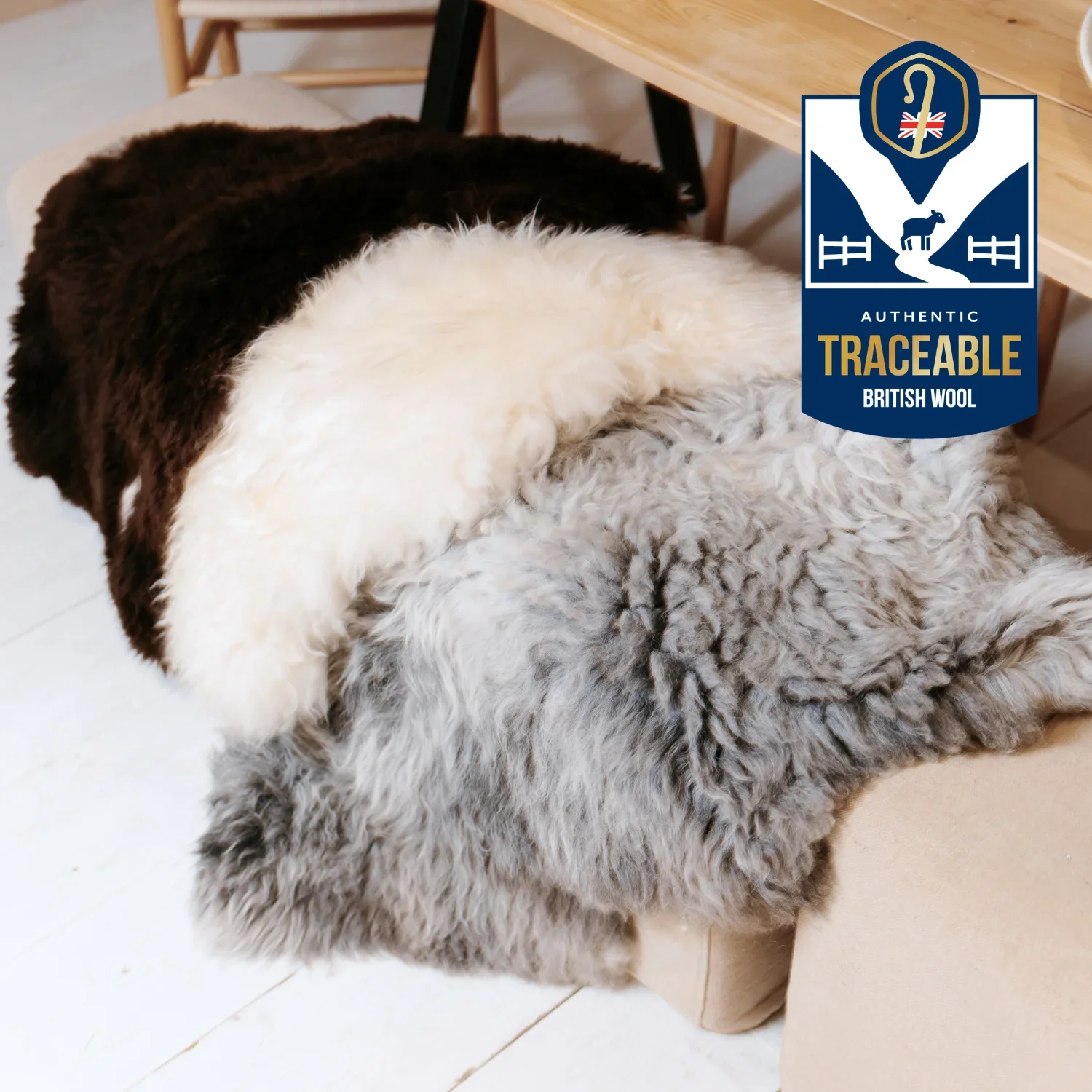 British Sheepskin Rug - Grey, Cream & Brown - Image 3